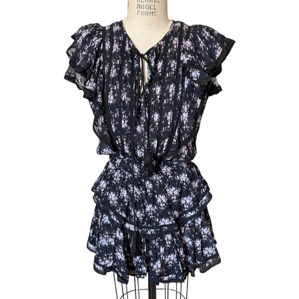 Karina Grimaldi Black Floral Ruffled Mini Dress Size Small